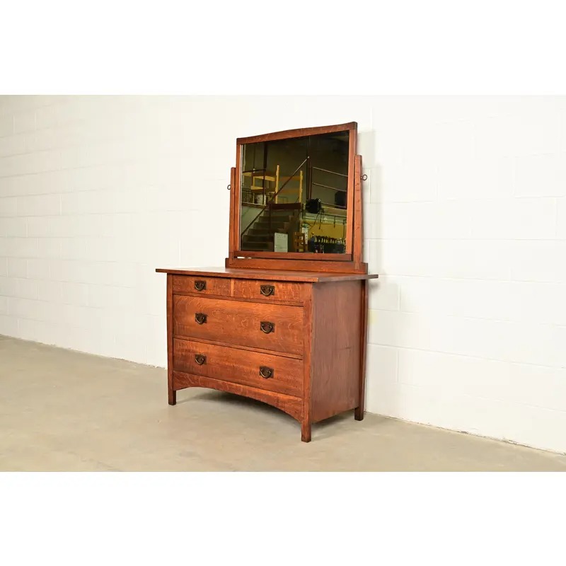 Gustav Stickley Antique Mission Oak Arts & Crafts Dresser With Mirror, Circa 1910 - Image 3