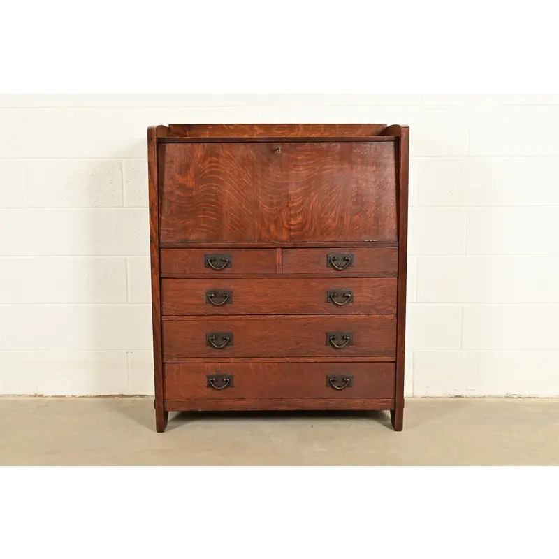 Gustav Stickley Antique Mission Oak Arts & Crafts Drop Front Secretary Desk, Circa 1910 - Image 3