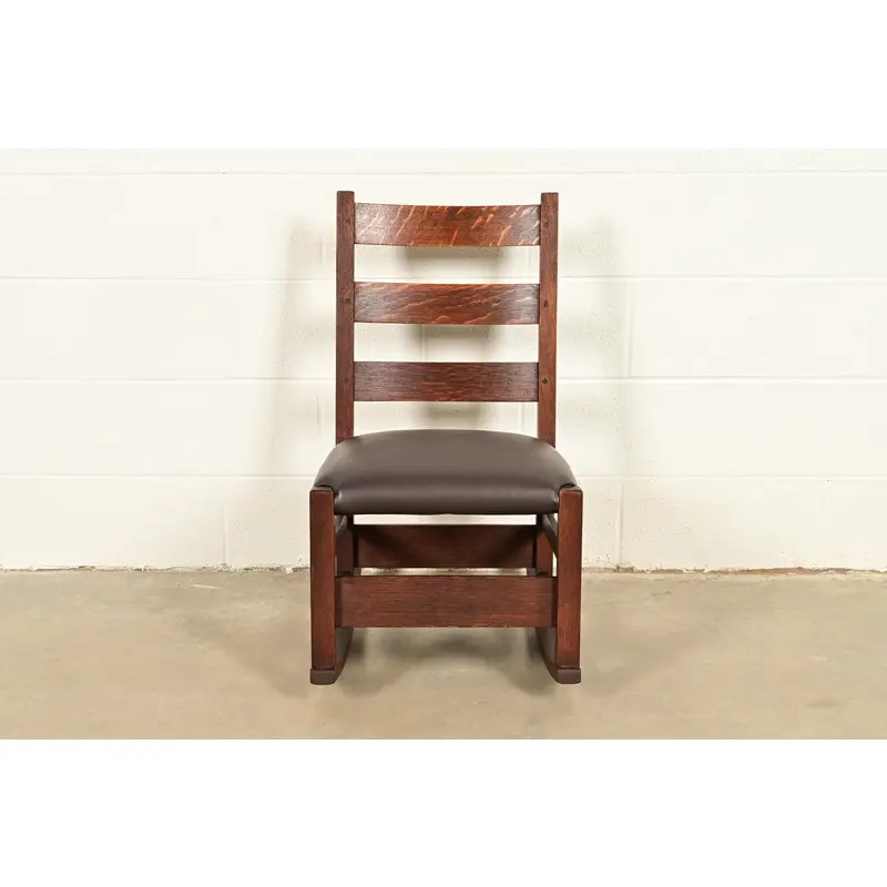 Gustav Stickley Antique Mission Oak Arts & Crafts Ladder Back Rocking Chair, Circa 1910 - Image 3