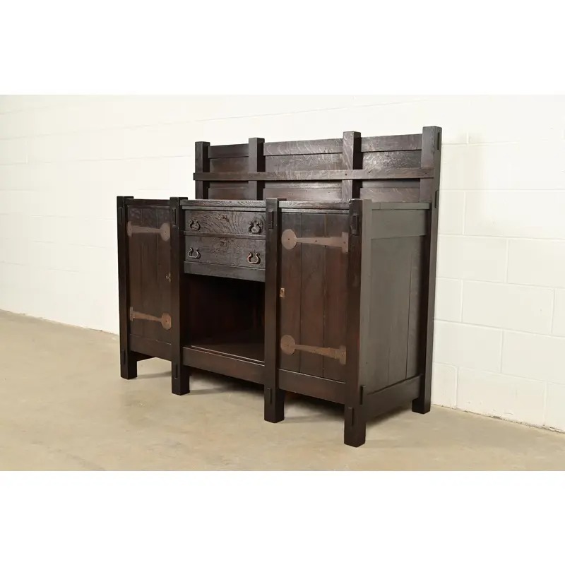 Imperial Furniture Grand Rapids Mission Oak Arts & Crafts Strap Hinge Eight-Leg Sideboard, Circa 1900 - Image 3