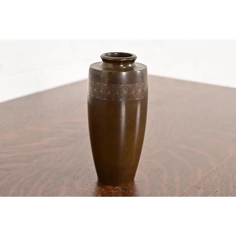 Japanese Meiji Period Antique Arts & Crafts Sterling Silver on Bronze Vase - Image 3