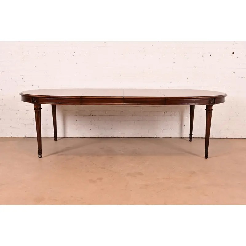 Karges French Regency Louis XVI Carved Walnut Extension Dining Table With Parquet Top, Newly Refinished - Image 3