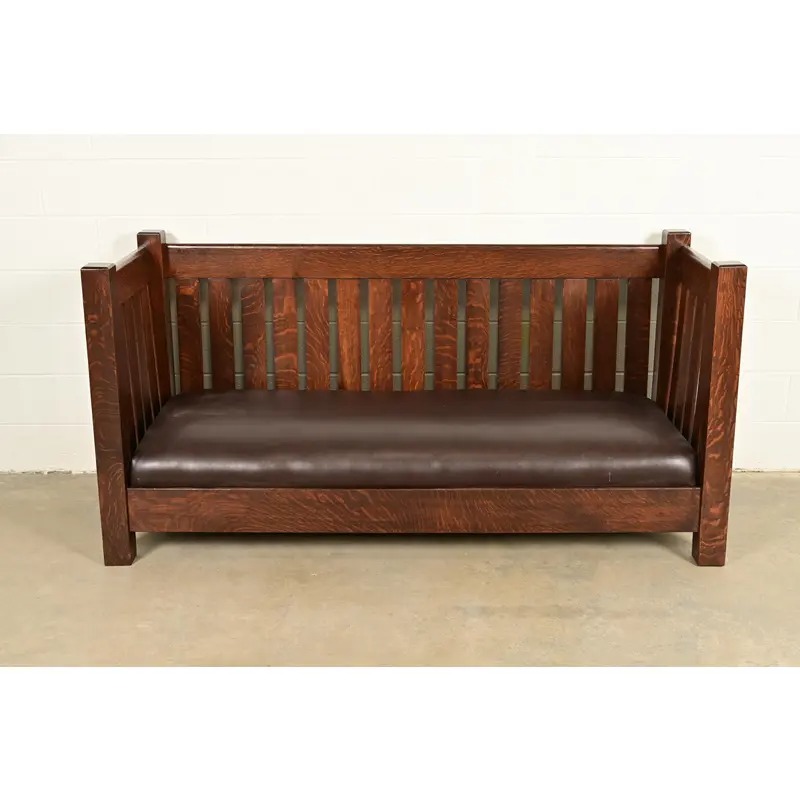L. & J. G. Stickley Antique Mission Oak Arts & Crafts Settle Sofa or Bench, Newly Refinished - Image 3