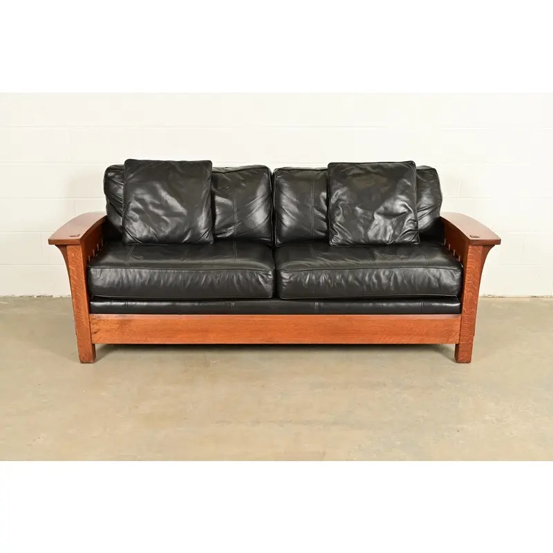 L. & J. G. Stickley Mission Oak Arts & Crafts Bow Arm Sofa - Image 3