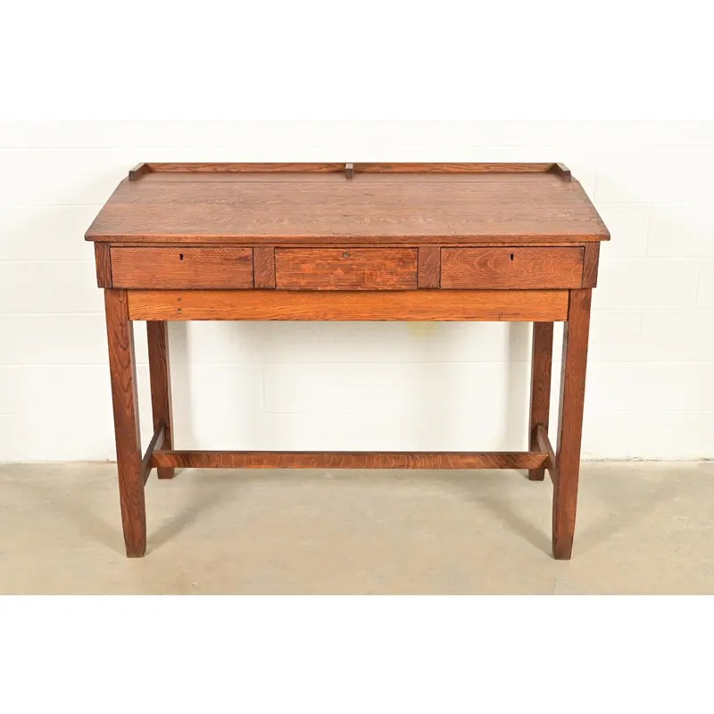 Limbert Style Antique Mission Oak Arts & Crafts Slant Front Architect's Desk, Circa 1910 - Image 3