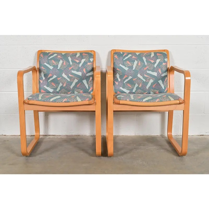 Loewenstein Modern Bent Beechwood Sled Leg Lounge Chairs, Pair - Image 3