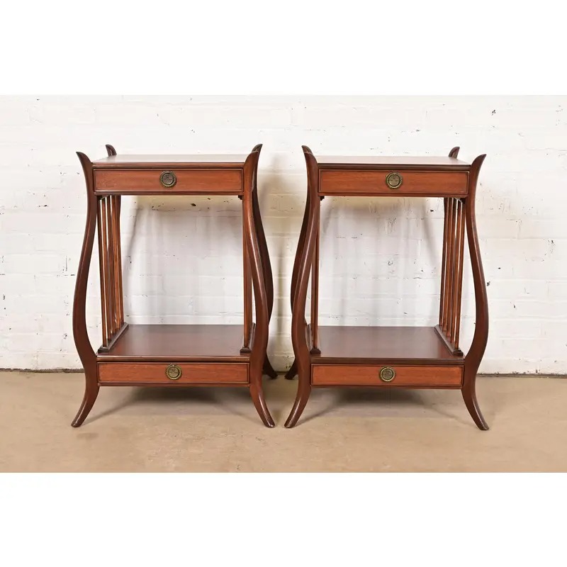 Maslow Freen French Regency Louis XVI Carved Mahogany Nightstands, Newly Refinished - Image 3