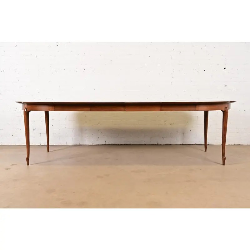 Mastercraft Mid-Century Hollywood Regency Cherry and Burl Wood Extension Dining Table, Newly Refinished - Image 3