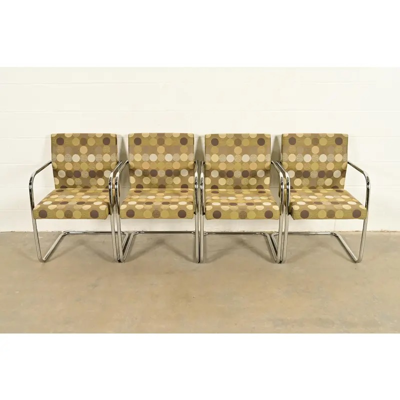 Mies Van Der Rohe Brno Style Mid-Century Modern Chrome Tubular Cantilever Club Chairs, Set of Four - Image 3