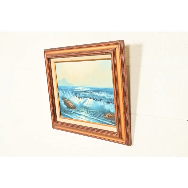 Original Signed A. Kirkham Framed Oil Painting on Canvas of Crashing Waves - Image 3