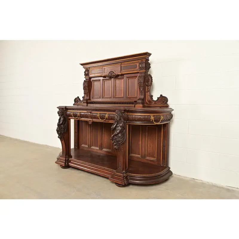 R. J. Horner Renaissance Revival Ornate Carved Oak Sideboard or Bar Cabinet, Circa 1880s - Image 3