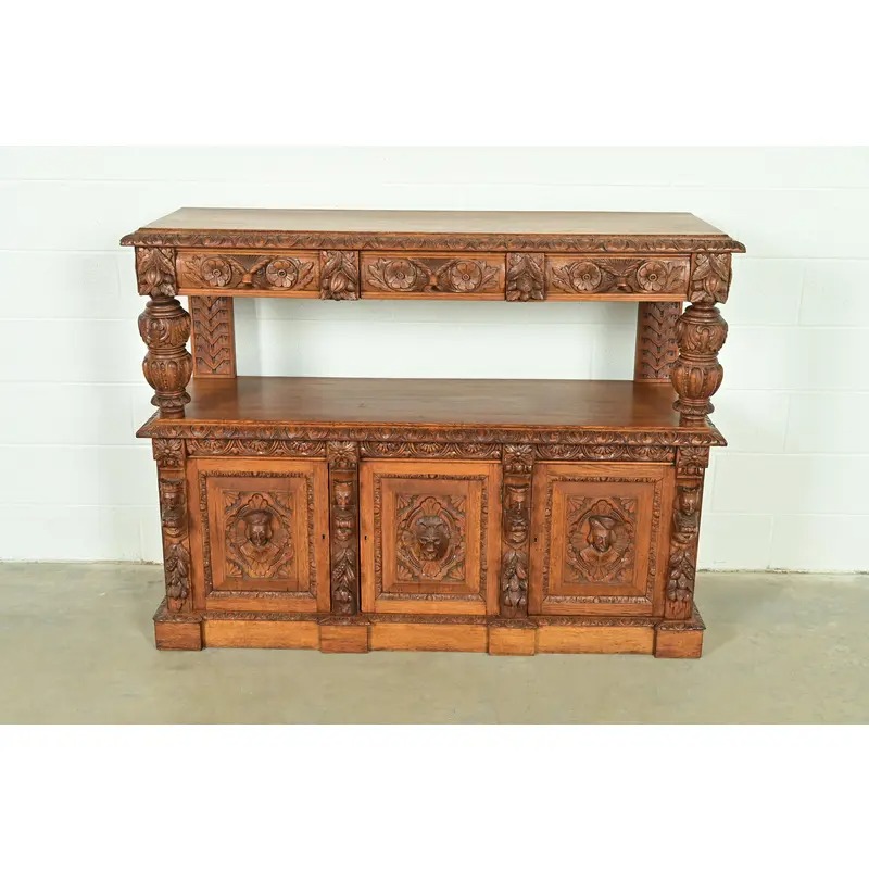 R. J. Horner Style Renaissance Revival Carved Oak Sideboard or Bar Cabinet, Circa 1890s - Image 3