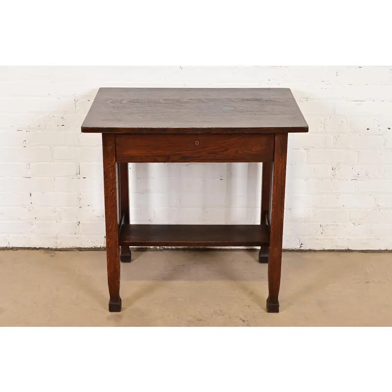 Stickley Brothers Style Antique Mission Oak Arts & Crafts Writing Desk or Library Table, Circa 1910 - Image 3