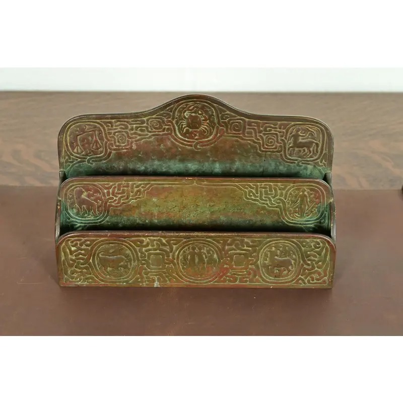 Tiffany Studios New York Zodiac Pattern Bronze Letter Rack - Image 3