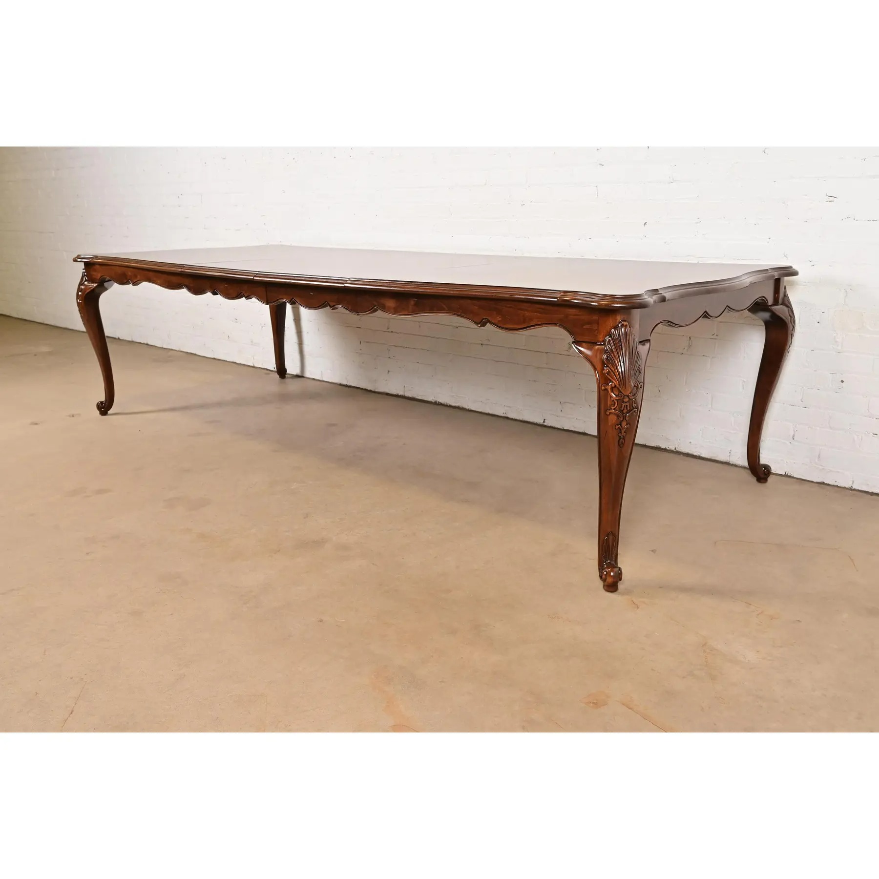 Kindel Furniture Style French Provincial Louis XV Carved Cherry Wood Extension Dining Table, Newly Refinished - Image 2