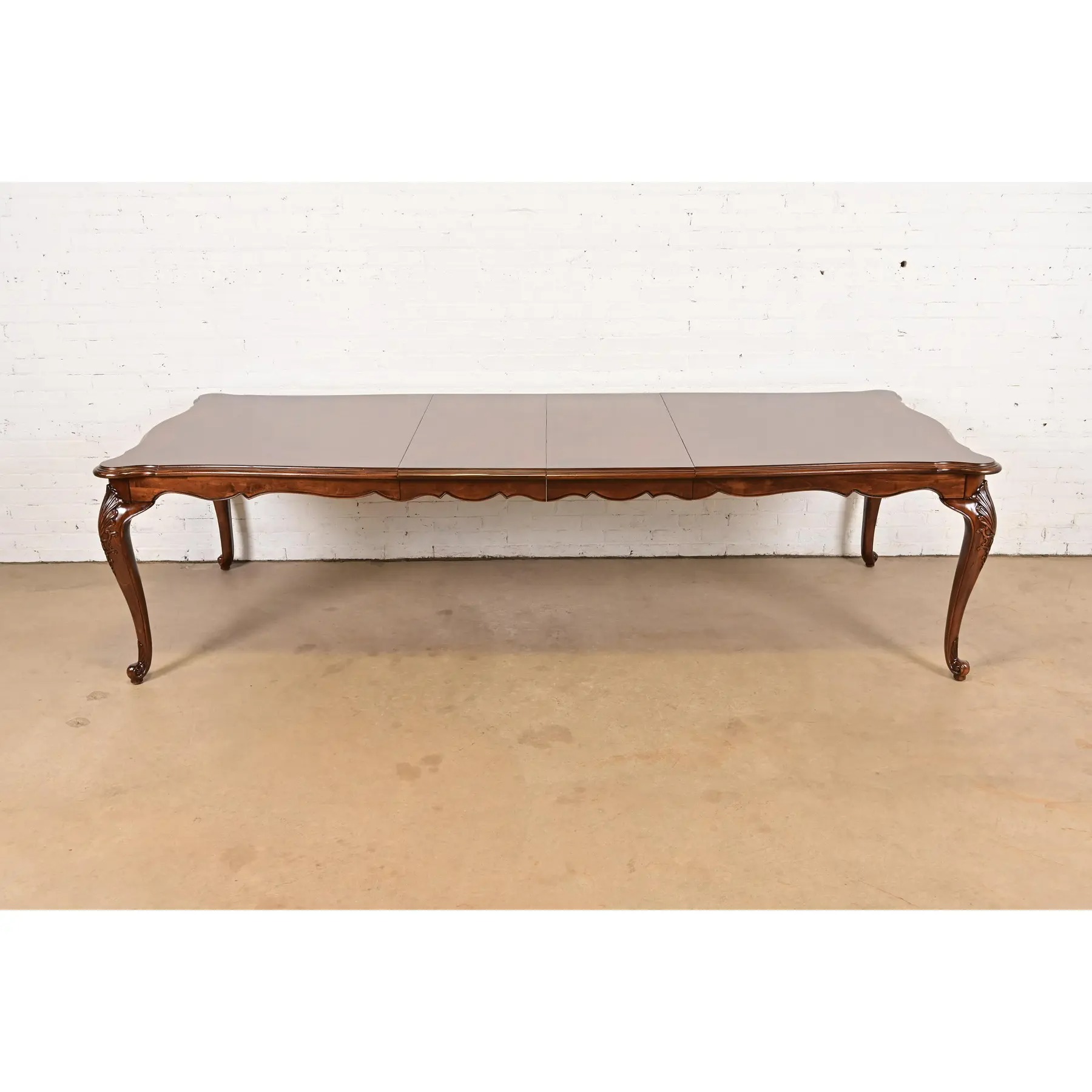 Kindel Furniture Style French Provincial Louis XV Carved Cherry Wood Extension Dining Table, Newly Refinished - Image 3