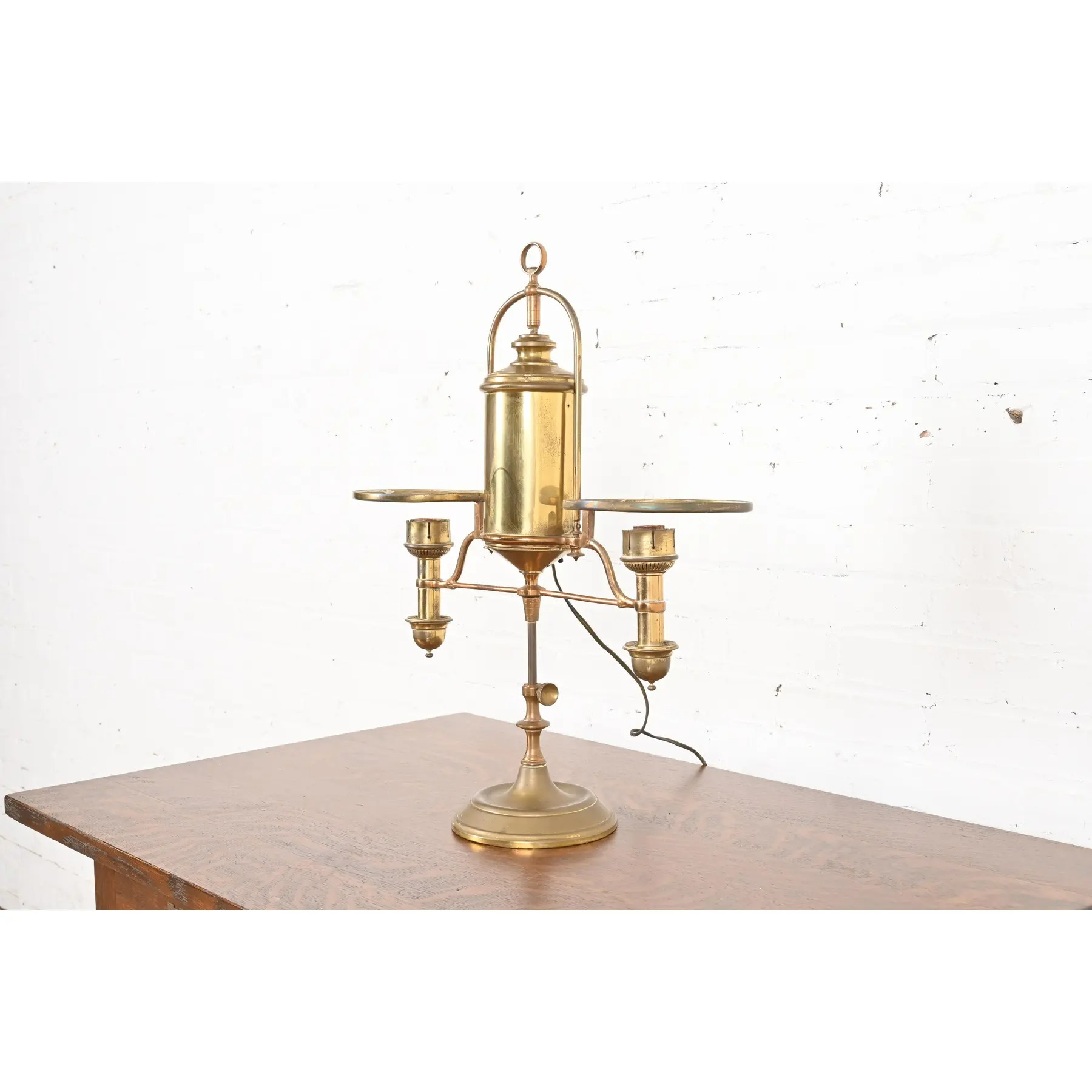 Antique Tiffany Studios Style Brass Double Arm Student Lamp, Circa 1910 - Image 2