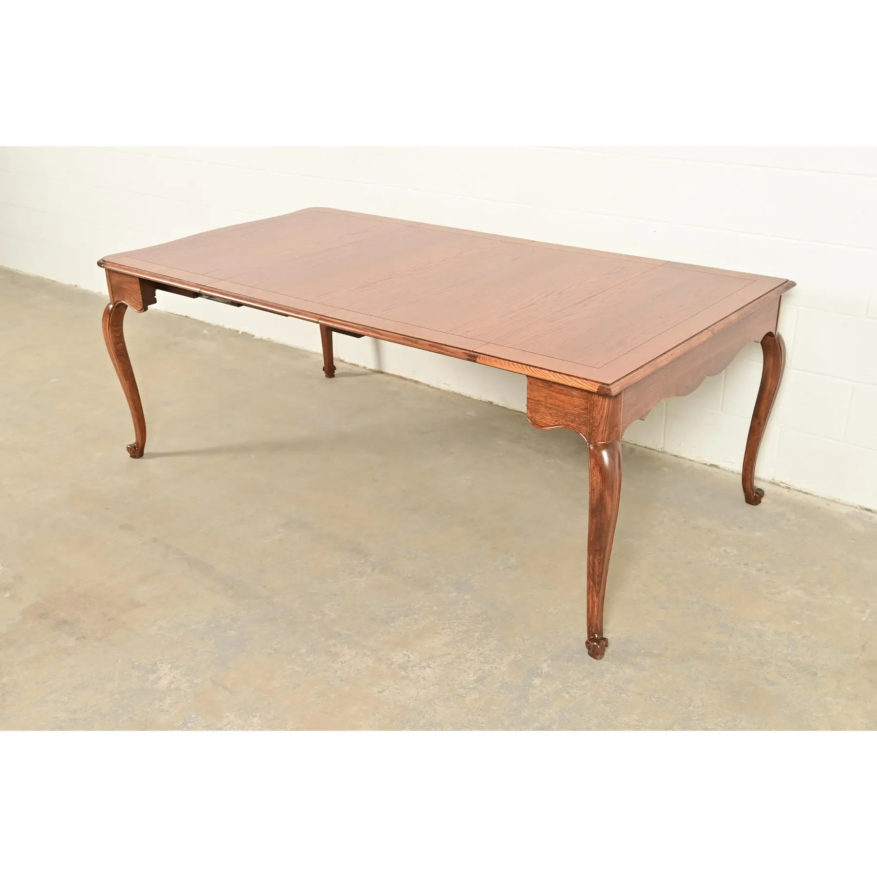 Baker Furniture French Provincial Louis XV Carved Oak Extension Console Dining Table, Newly Refinished - Image 2
