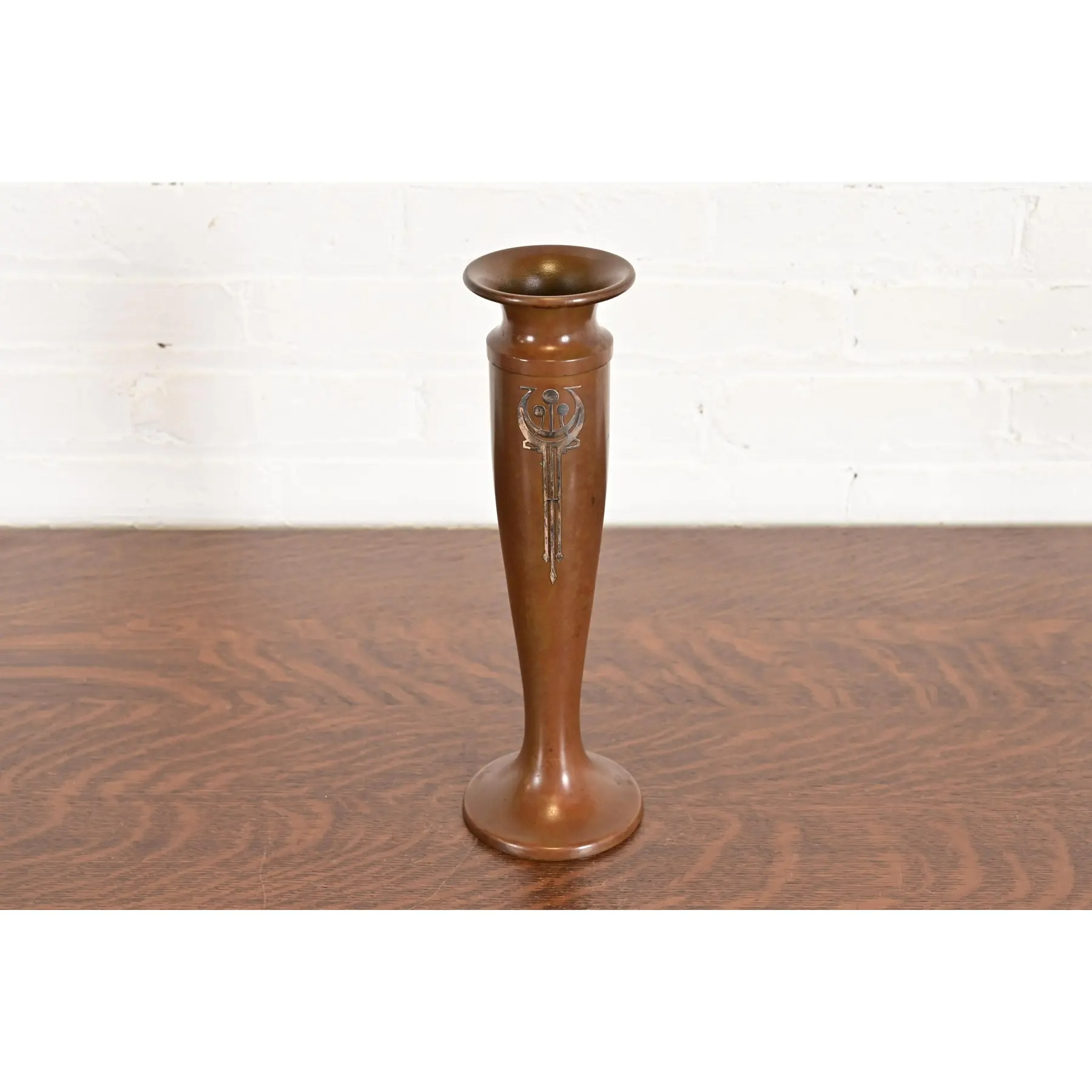 Heintz Style Arts & Crafts Sterling Silver on Bronze Vase - Image 2