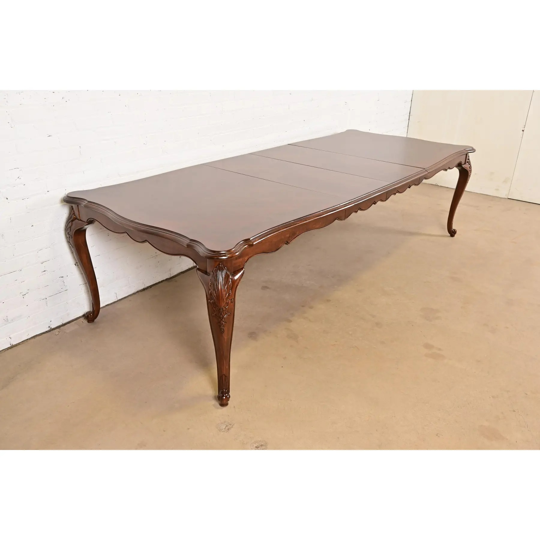Kindel Furniture Style French Provincial Louis XV Carved Cherry Wood Extension Dining Table, Newly Refinished - Image 5