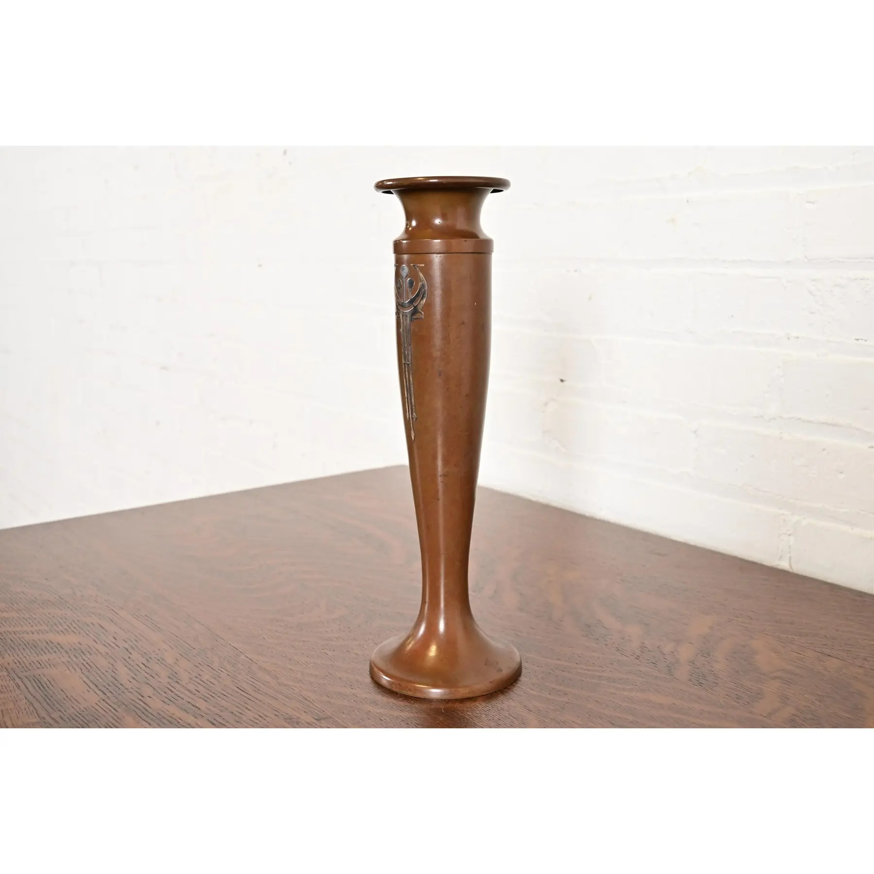 Heintz Style Arts & Crafts Sterling Silver on Bronze Vase - Image 3