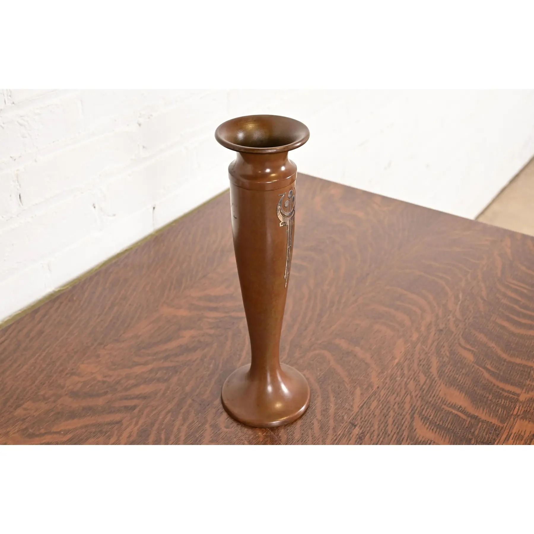 Heintz Style Arts & Crafts Sterling Silver on Bronze Vase - Image 4
