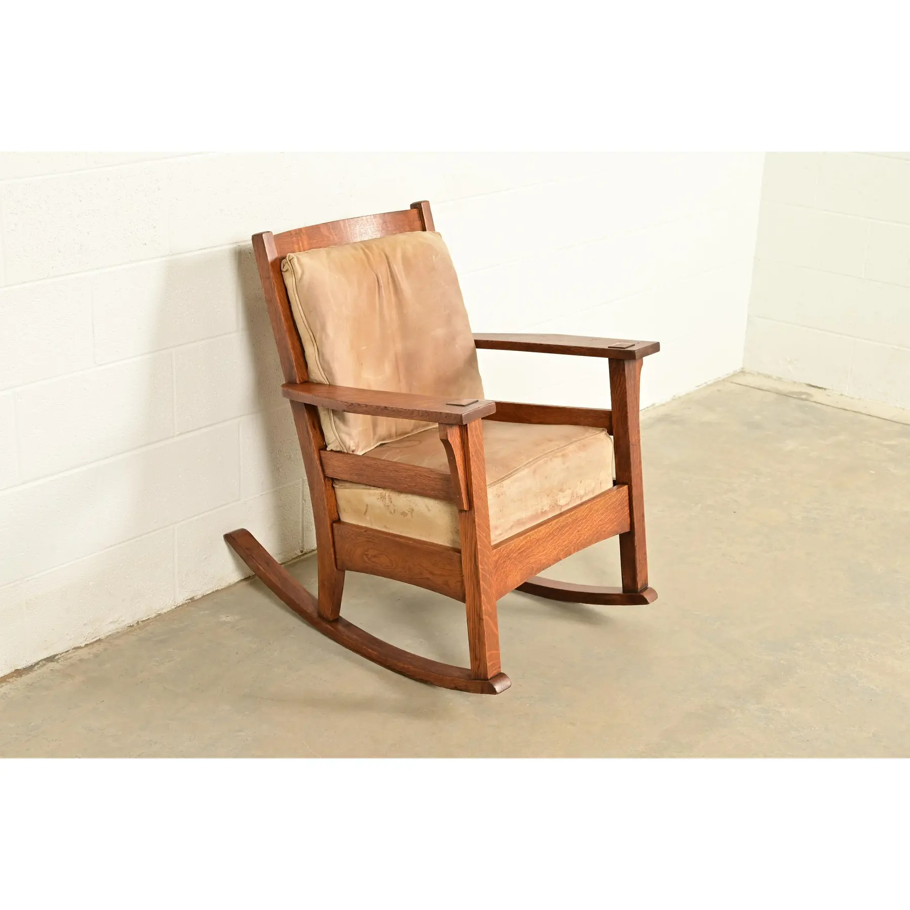 Stickley Brothers Style Antique Mission Oak Arts & Crafts Rocking Chair, Circa 1910 - Image 4
