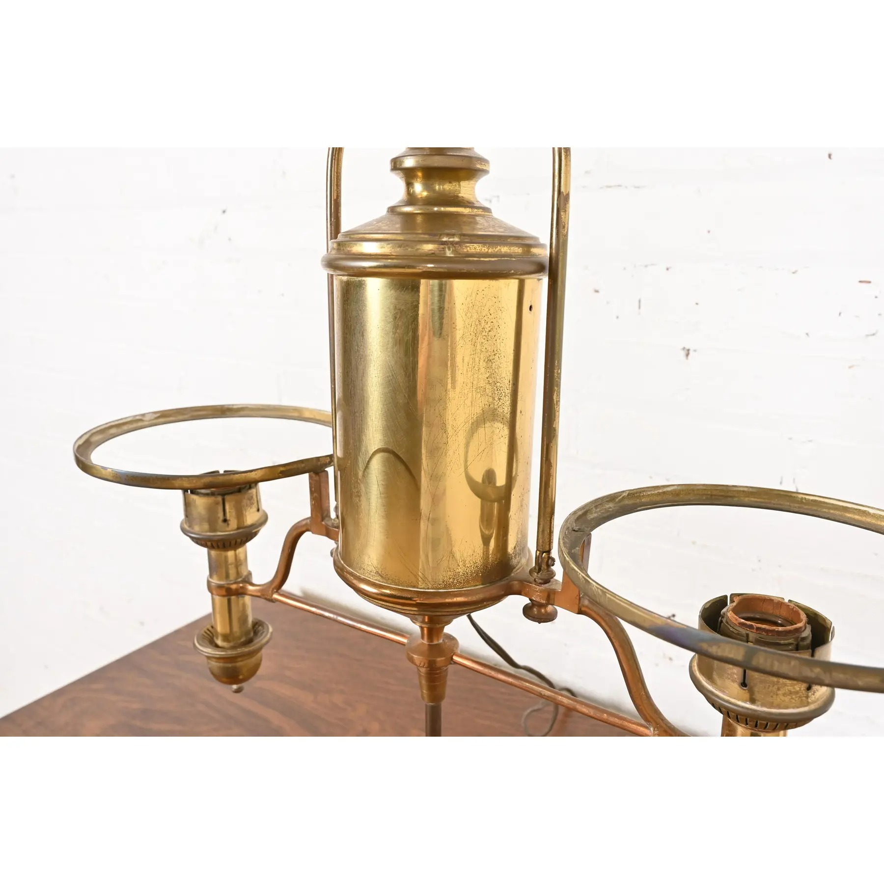 Antique Tiffany Studios Style Brass Double Arm Student Lamp, Circa 1910 - Image 5