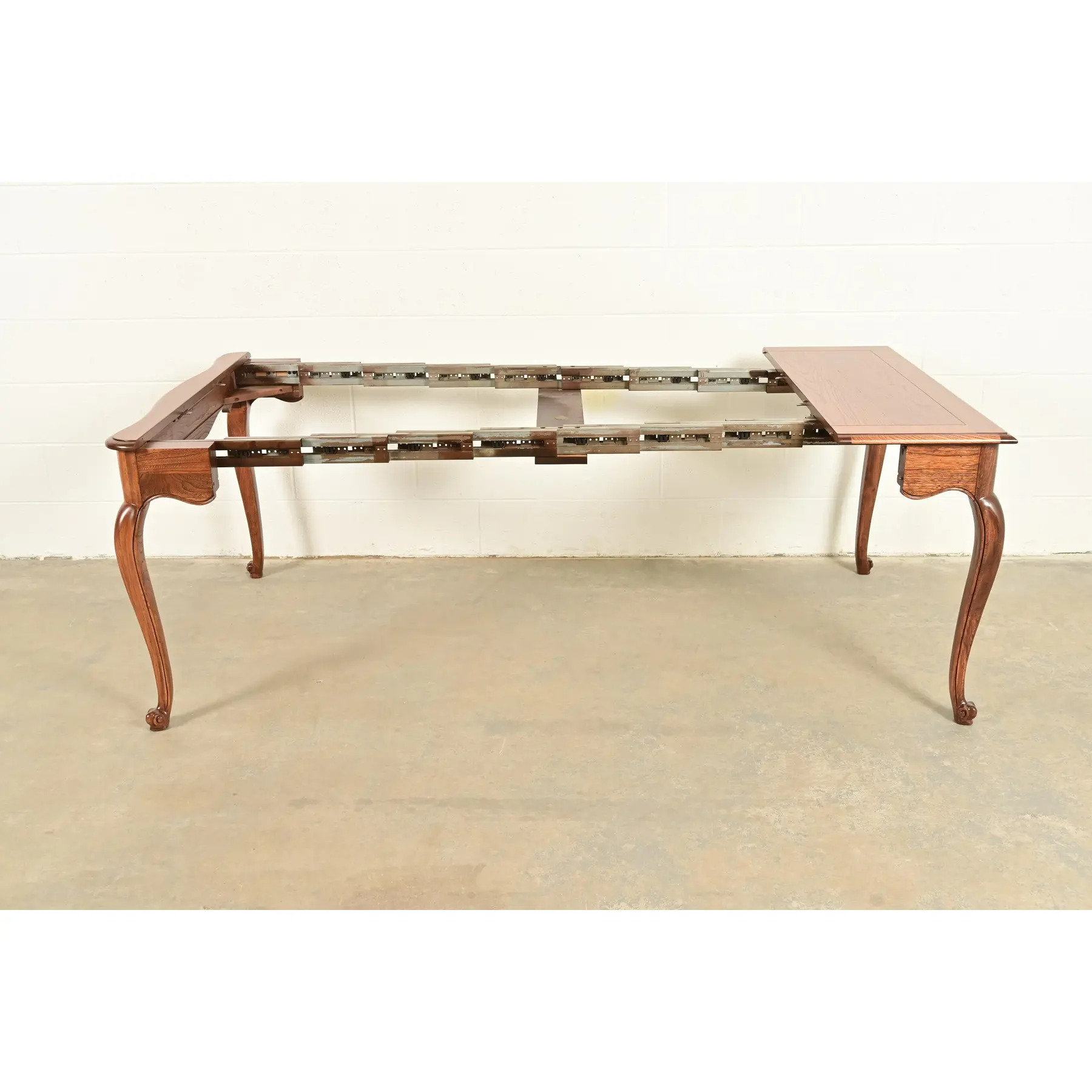 Baker Furniture French Provincial Louis XV Carved Oak Extension Console Dining Table, Newly Refinished - Image 5