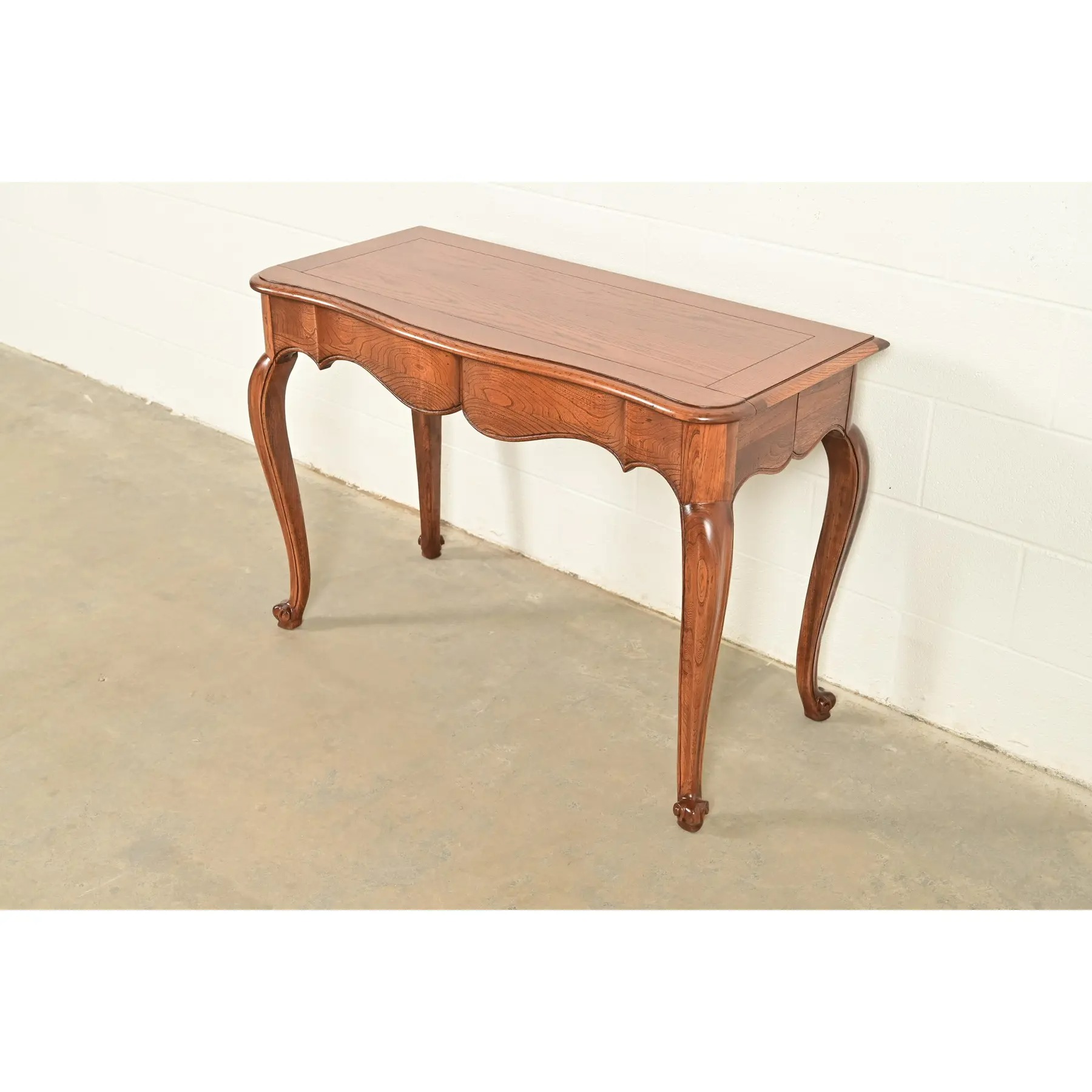 Baker Furniture French Provincial Louis XV Carved Oak Extension Console Dining Table, Newly Refinished - Image 9