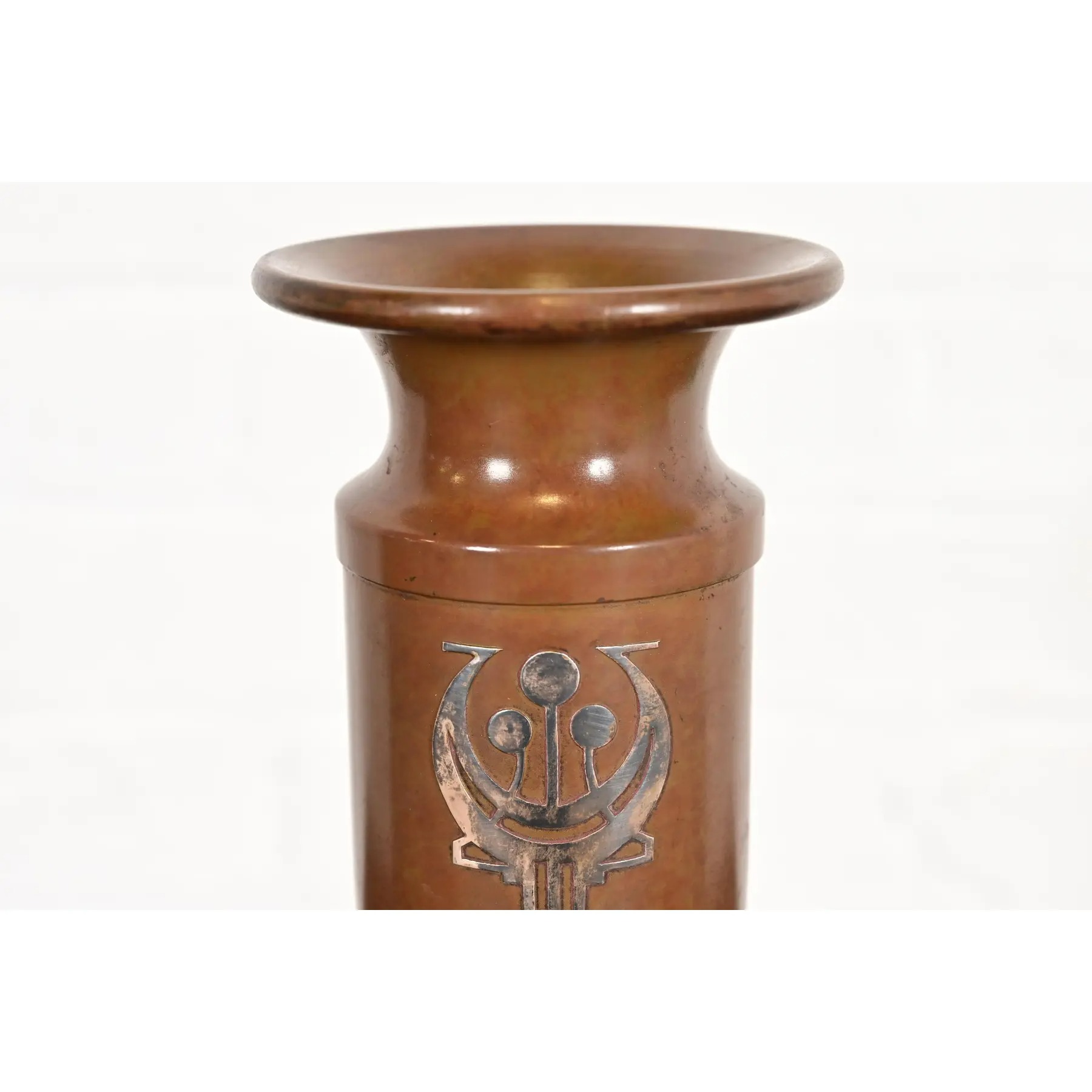 Heintz Style Arts & Crafts Sterling Silver on Bronze Vase - Image 6