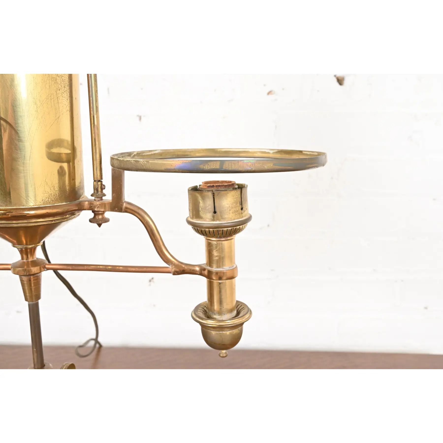 Antique Tiffany Studios Style Brass Double Arm Student Lamp, Circa 1910 - Image 7
