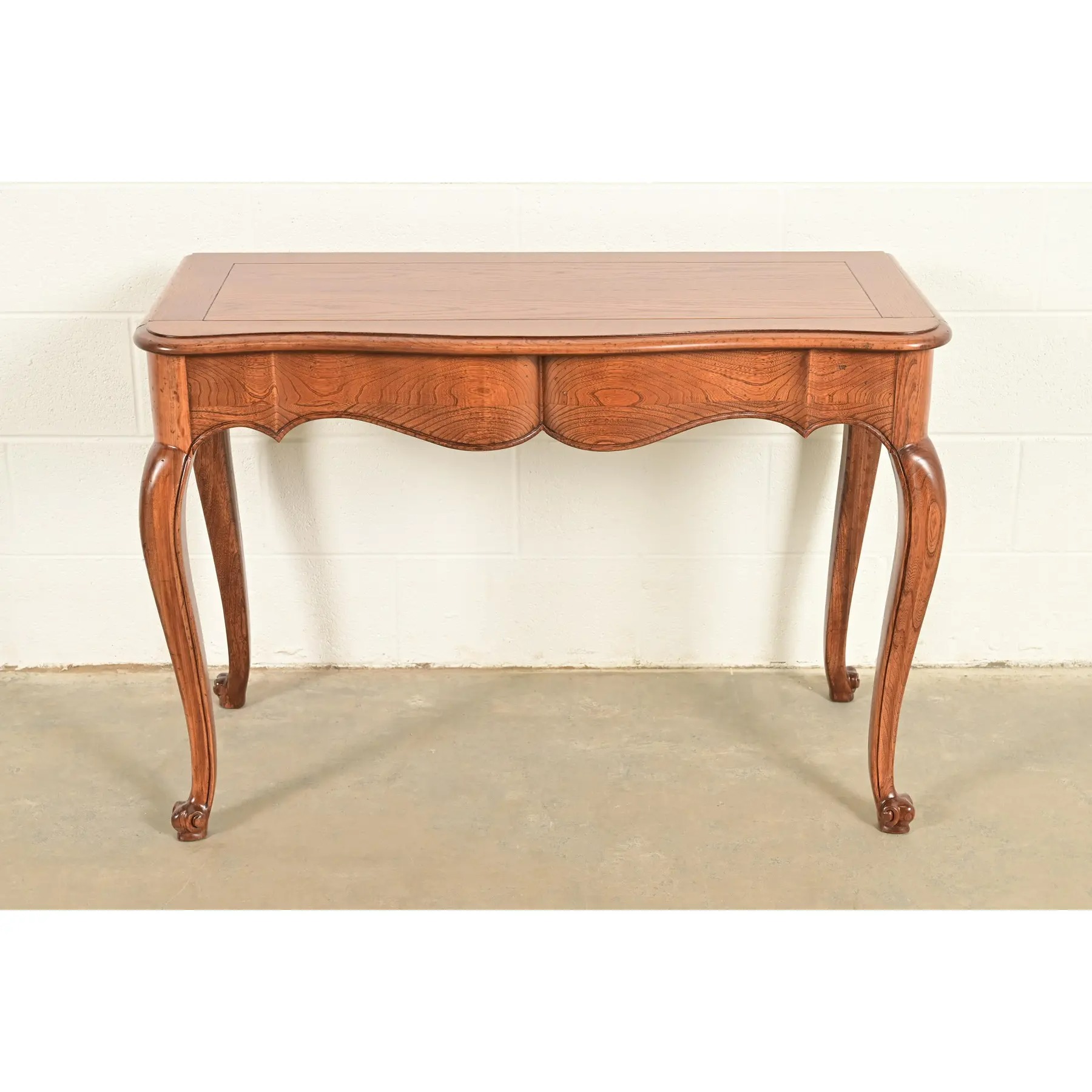 Baker Furniture French Provincial Louis XV Carved Oak Extension Console Dining Table, Newly Refinished - Image 6