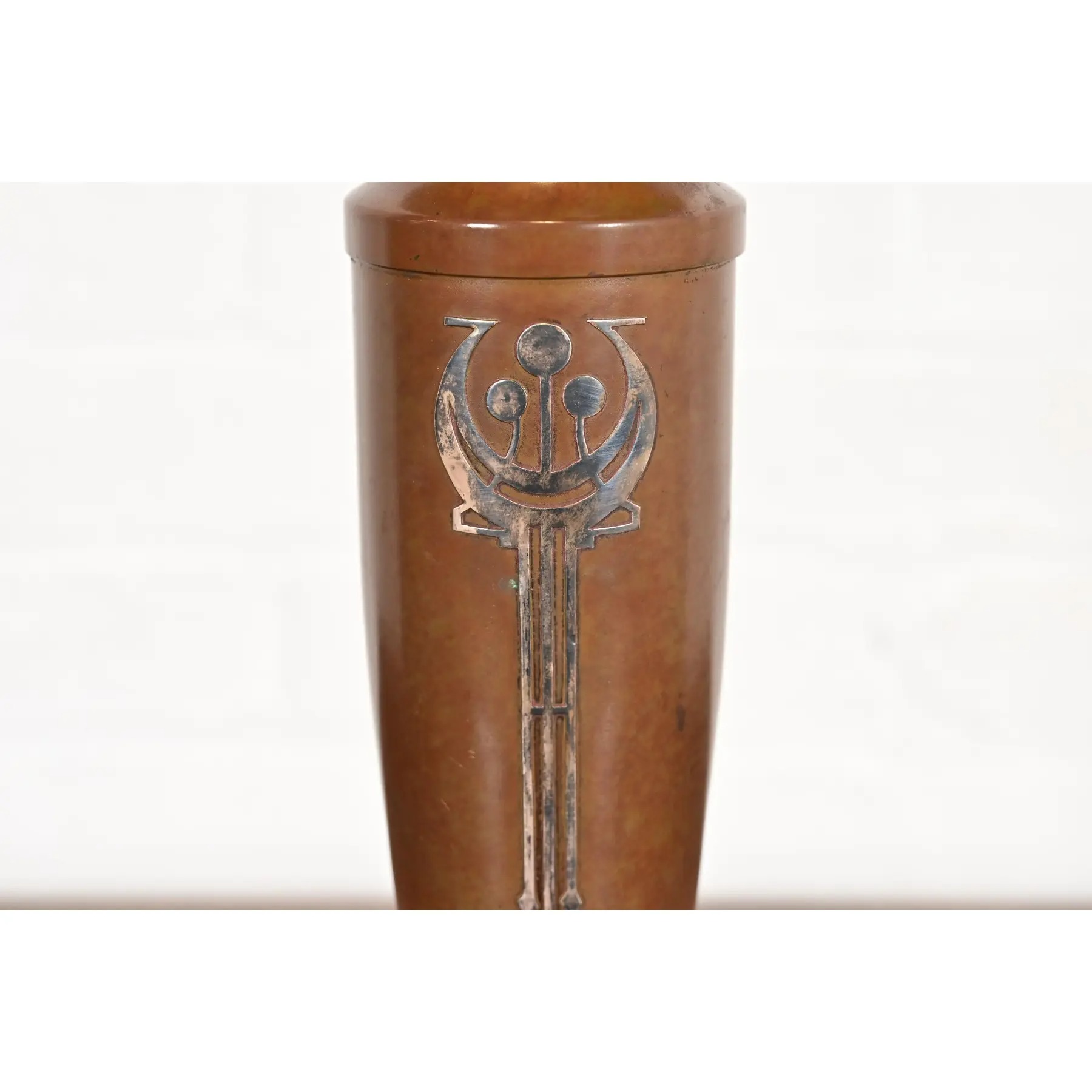 Heintz Style Arts & Crafts Sterling Silver on Bronze Vase - Image 7
