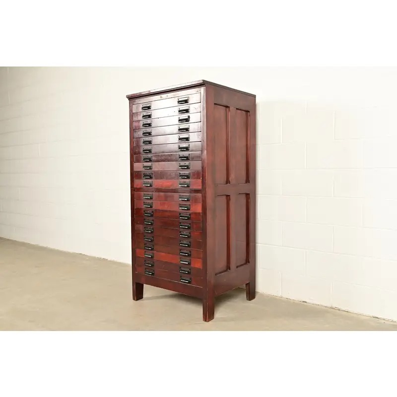 Antique Arts & Crafts Mahogany 20-Drawer Architect's Blueprint Flat File Cabinet by Hamilton, Circa 1900 - Image 4
