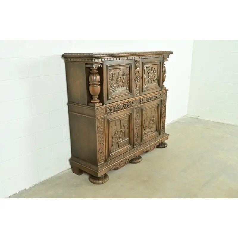 Antique Danish Renaissance Revival Carved Oak Bar Cabinet, Circa 1890s - Image 4