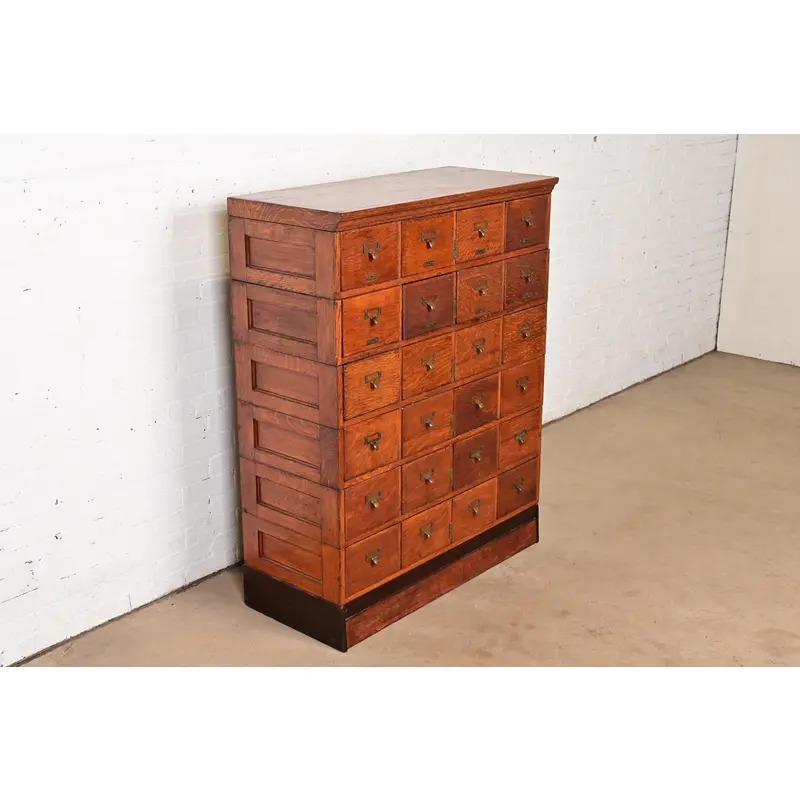 Antique Mission Oak Arts & Crafts 24-Drawer Card Catalog or File Cabinet, Circa 1900 - Image 4