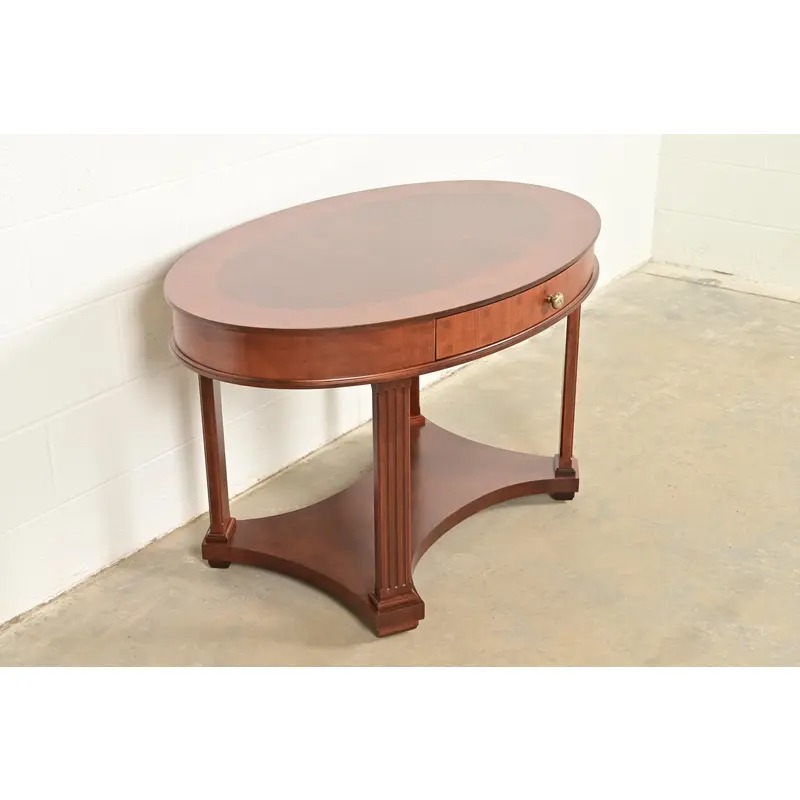 Baker Furniture French Empire Carved Cherry and Burl Wood Library Table or Center Table, Newly Refinished - Image 4