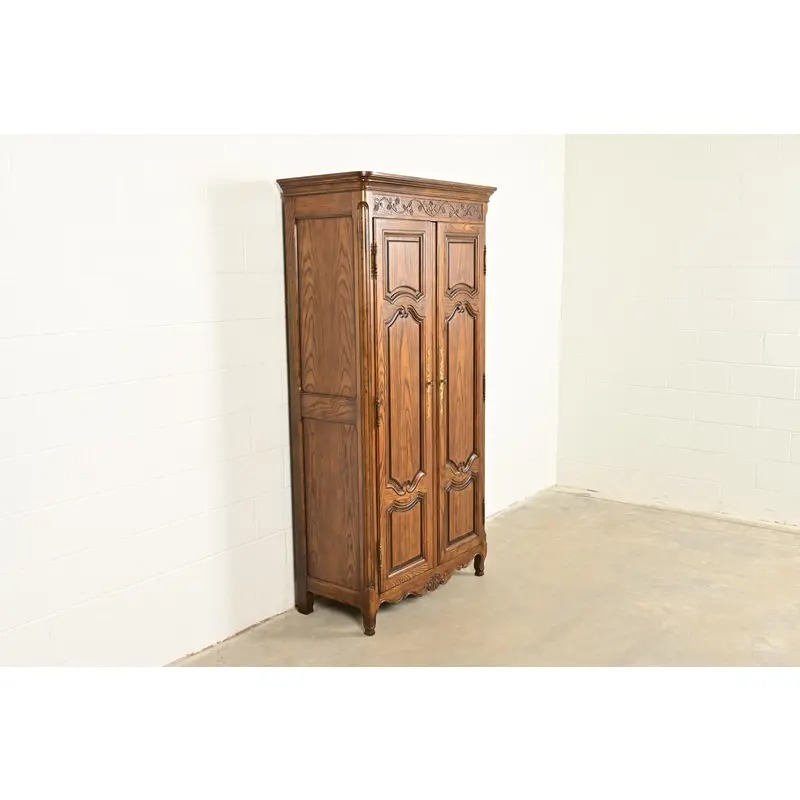 Baker Furniture French Provincial Louis XV Carved Oak Armoire Dresser or Linen Press, Circa 1960s - Image 4