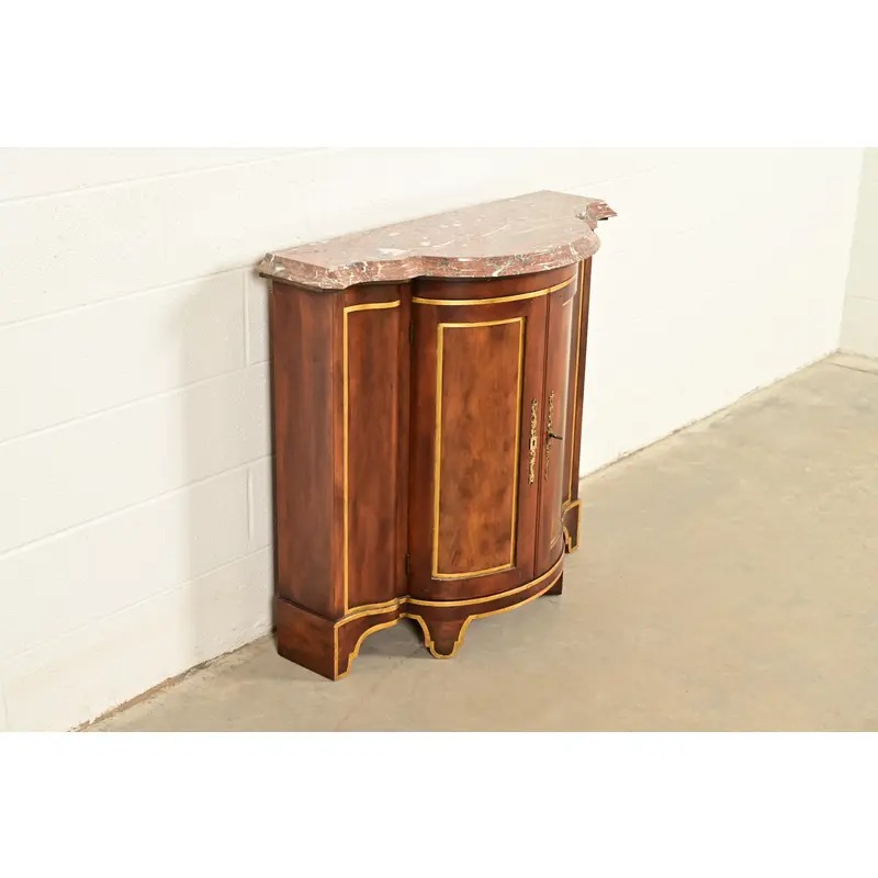 Baker Furniture Italian Provincial Carved Cherry Wood, Parcel Gilt, and Marble Top Demilune Sideboard or Bar Cabinet - Image 4
