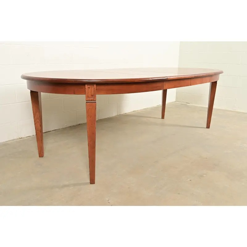 Baker Furniture Style French Regency Louis XVI Carved Walnut Extension Dining Table, Newly Refinished - Image 4