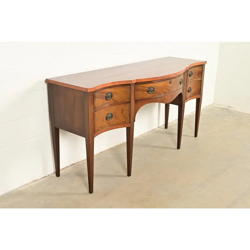 Baker Furniture Style Georgian Flame Mahogany Serpentine Front Sideboard Credenza - Image 4