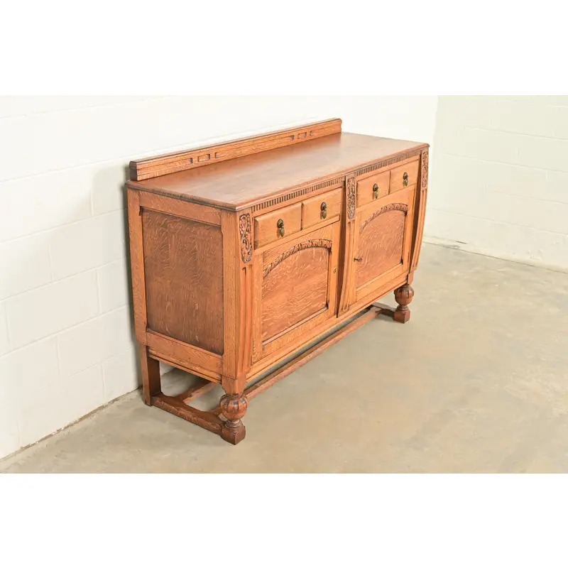 Berkey & Gay Style Antique English Jacobean Carved Oak Sideboard Buffet or Bar Cabinet, Circa 1920s - Image 4
