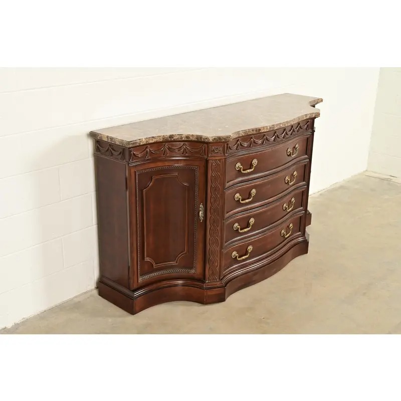 Bernhardt French Regency Louis XVI Carved Mahogany Marble Top Sideboard Credenza - Image 4