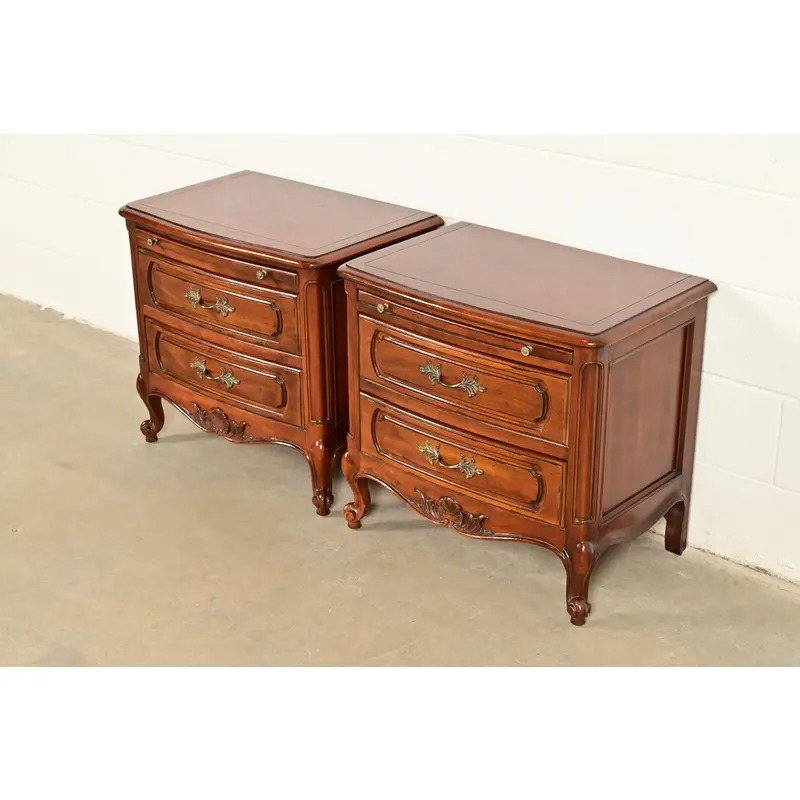 Century Furniture French Provincial Louis XV Carved Cherry Wood Nightstands, Pair - Image 4