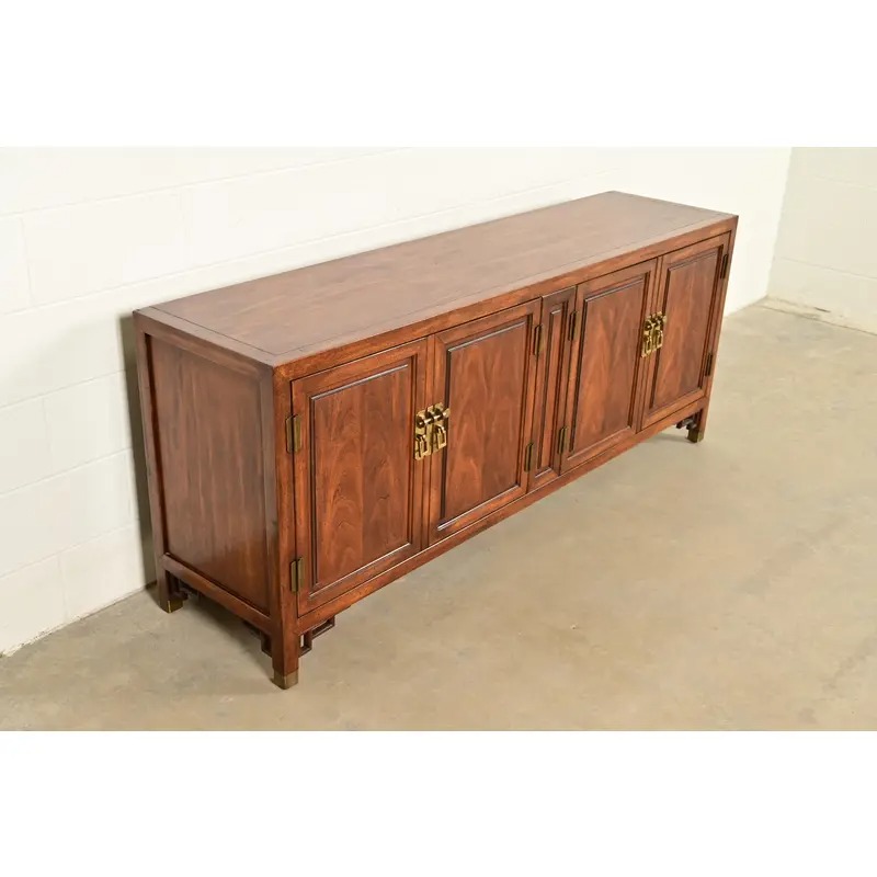 Century Furniture Hollywood Regency Chinoiserie Carved Walnut Sideboard Credenza, Circa 1970s - Image 4