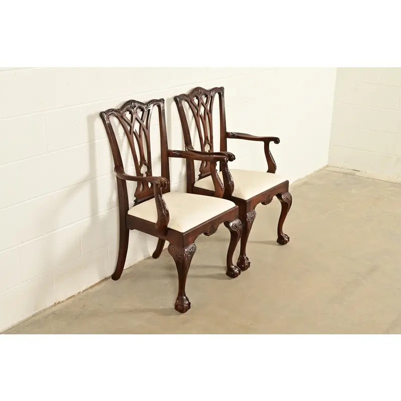 Drexel Heritage Chippendale Carved Mahogany Armchairs, Pair - Image 4