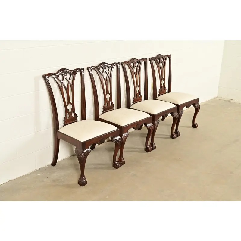 Drexel Heritage Chippendale Carved Mahogany Dining Chairs, Set of Four - Image 4