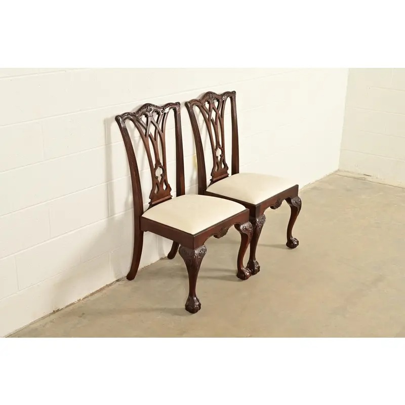 Drexel Heritage Chippendale Carved Mahogany Side Chairs or Dining Chairs, Pair - Image 4