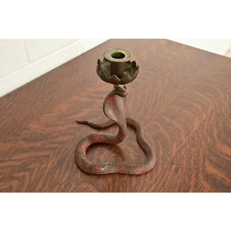 Enameled Bronze Cobra Snake Candlestick - Image 4